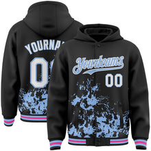 Load image into Gallery viewer, Custom Black White Light Blue-Pink Splash Art 3D Pattern Design Bomber Full-Snap Varsity Letterman Hoodie Jacket