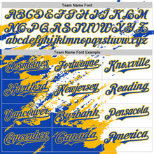 Load image into Gallery viewer, Custom White Thunder Blue-Gold Splash Art 3D Pattern Design Bomber Full-Snap Varsity Letterman Hoodie Jacket