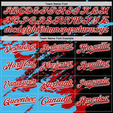 Laden Sie das Bild in den Galerie-Viewer, Custom Black Red Sky Blue-White Splash Art 3D Pattern Design Bomber Full-Snap Varsity Letterman Hoodie Jacket