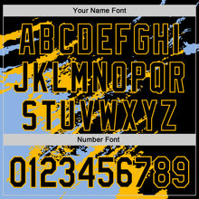 Загрузить изображение в средство просмотра галереи, Custom Black Light Blue-Gold Splash Art 3D Pattern Design Bomber Full-Snap Varsity Letterman Hoodie Jacket