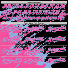 Laden Sie das Bild in den Galerie-Viewer, Custom Black Pink-Light Blue Splash Art 3D Pattern Design Bomber Full-Snap Varsity Letterman Hoodie Jacket