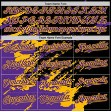 Charger l'image dans la galerie, Custom Black Purple Gold-White Splash Art 3D Pattern Design Bomber Full-Snap Varsity Letterman Hoodie Jacket
