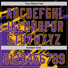 Charger l'image dans la galerie, Custom Black Purple Gold-White Splash Art 3D Pattern Design Bomber Full-Snap Varsity Letterman Hoodie Jacket