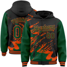 Load image into Gallery viewer, Custom Black Kelly Green-Orange Splash Art 3D Pattern Design Bomber Full-Snap Varsity Letterman Hoodie Jacket