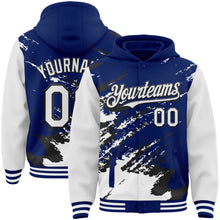 Загрузить изображение в средство просмотра галереи, Custom Royal White-Black Splash Art 3D Pattern Design Bomber Full-Snap Varsity Letterman Hoodie Jacket