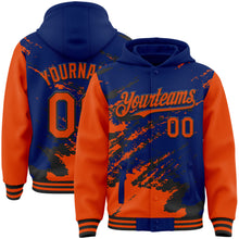 Загрузить изображение в средство просмотра галереи, Custom Royal Orange-Black Splash Art 3D Pattern Design Bomber Full-Snap Varsity Letterman Hoodie Jacket