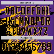 Загрузить изображение в средство просмотра галереи, Custom Purple Black-Gold Splash Art 3D Pattern Design Bomber Full-Snap Varsity Letterman Hoodie Jacket