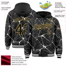 Laden Sie das Bild in den Galerie-Viewer, Custom Black White-Old Gold Abstract Network 3D Pattern Design Bomber Full-Snap Varsity Letterman Hoodie Jacket