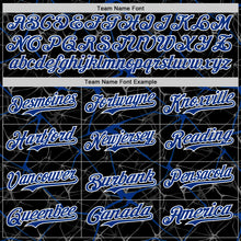 Загрузить изображение в средство просмотра галереи, Custom Black Royal-White Abstract Network 3D Pattern Design Bomber Full-Snap Varsity Letterman Hoodie Jacket