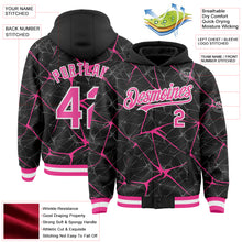 Загрузить изображение в средство просмотра галереи, Custom Black Pink-White Abstract Network 3D Pattern Design Bomber Full-Snap Varsity Letterman Hoodie Jacket
