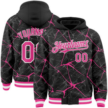 Загрузить изображение в средство просмотра галереи, Custom Black Pink-White Abstract Network 3D Pattern Design Bomber Full-Snap Varsity Letterman Hoodie Jacket