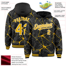 Загрузить изображение в средство просмотра галереи, Custom Black Gold-White Abstract Network 3D Pattern Design Bomber Full-Snap Varsity Letterman Hoodie Jacket