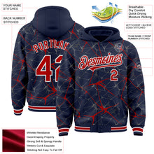 Загрузить изображение в средство просмотра галереи, Custom Navy Red-White Abstract Network 3D Pattern Design Bomber Full-Snap Varsity Letterman Hoodie Jacket