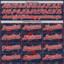 Загрузить изображение в средство просмотра галереи, Custom Navy Red-White Abstract Network 3D Pattern Design Bomber Full-Snap Varsity Letterman Hoodie Jacket