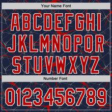 Загрузить изображение в средство просмотра галереи, Custom Navy Red-White Abstract Network 3D Pattern Design Bomber Full-Snap Varsity Letterman Hoodie Jacket