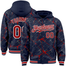 Загрузить изображение в средство просмотра галереи, Custom Navy Red-White Abstract Network 3D Pattern Design Bomber Full-Snap Varsity Letterman Hoodie Jacket