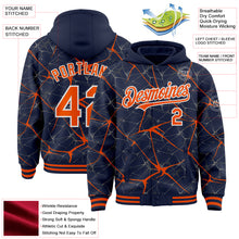 Загрузить изображение в средство просмотра галереи, Custom Navy Orange-White Abstract Network 3D Pattern Design Bomber Full-Snap Varsity Letterman Hoodie Jacket