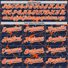 Загрузить изображение в средство просмотра галереи, Custom Navy Orange-White Abstract Network 3D Pattern Design Bomber Full-Snap Varsity Letterman Hoodie Jacket