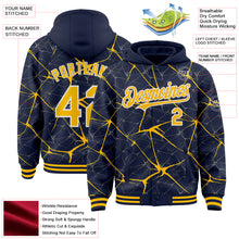 Загрузить изображение в средство просмотра галереи, Custom Navy Gold-White Abstract Network 3D Pattern Design Bomber Full-Snap Varsity Letterman Hoodie Jacket