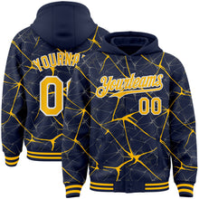 Загрузить изображение в средство просмотра галереи, Custom Navy Gold-White Abstract Network 3D Pattern Design Bomber Full-Snap Varsity Letterman Hoodie Jacket