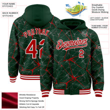 Загрузить изображение в средство просмотра галереи, Custom Green Red-White Abstract Network 3D Pattern Design Bomber Full-Snap Varsity Letterman Hoodie Jacket