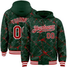 Загрузить изображение в средство просмотра галереи, Custom Green Red-White Abstract Network 3D Pattern Design Bomber Full-Snap Varsity Letterman Hoodie Jacket