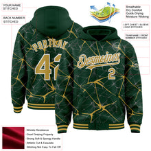 Загрузить изображение в средство просмотра галереи, Custom Green Old Gold-White Abstract Network 3D Pattern Design Bomber Full-Snap Varsity Letterman Hoodie Jacket