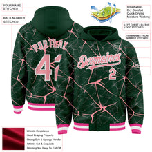 Загрузить изображение в средство просмотра галереи, Custom Green Medium Pink-White Abstract Network 3D Pattern Design Bomber Full-Snap Varsity Letterman Hoodie Jacket