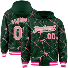 Загрузить изображение в средство просмотра галереи, Custom Green Medium Pink-White Abstract Network 3D Pattern Design Bomber Full-Snap Varsity Letterman Hoodie Jacket