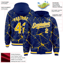 Charger l'image dans la galerie, Custom Royal Yellow-White Abstract Network 3D Pattern Design Bomber Full-Snap Varsity Letterman Hoodie Jacket