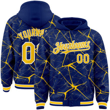 Charger l'image dans la galerie, Custom Royal Yellow-White Abstract Network 3D Pattern Design Bomber Full-Snap Varsity Letterman Hoodie Jacket