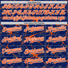 Charger l'image dans la galerie, Custom Royal Orange-White Abstract Network 3D Pattern Design Bomber Full-Snap Varsity Letterman Hoodie Jacket