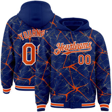 Charger l'image dans la galerie, Custom Royal Orange-White Abstract Network 3D Pattern Design Bomber Full-Snap Varsity Letterman Hoodie Jacket