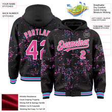 Load image into Gallery viewer, Custom Black Pink Sky Blue-White Fragment 3D Pattern Design Bomber Full-Snap Varsity Letterman Hoodie Jacket