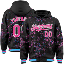Load image into Gallery viewer, Custom Black Pink Sky Blue-White Fragment 3D Pattern Design Bomber Full-Snap Varsity Letterman Hoodie Jacket