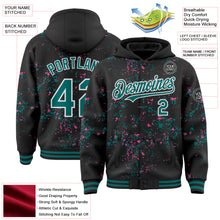Load image into Gallery viewer, Custom Black Teal Pink-White Fragment 3D Pattern Design Bomber Full-Snap Varsity Letterman Hoodie Jacket