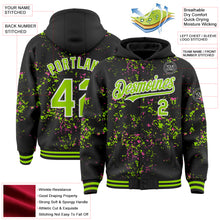 Load image into Gallery viewer, Custom Black Neon Green Pink-White Fragment 3D Pattern Design Bomber Full-Snap Varsity Letterman Hoodie Jacket