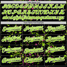 Load image into Gallery viewer, Custom Black Neon Green Pink-White Fragment 3D Pattern Design Bomber Full-Snap Varsity Letterman Hoodie Jacket