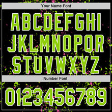 Load image into Gallery viewer, Custom Black Neon Green Pink-White Fragment 3D Pattern Design Bomber Full-Snap Varsity Letterman Hoodie Jacket