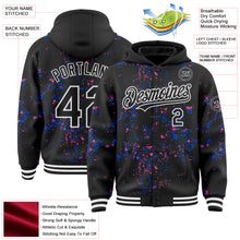 Загрузить изображение в средство просмотра галереи, Custom Black Thunder Blue Pink-White Fragment 3D Pattern Design Bomber Full-Snap Varsity Letterman Hoodie Jacket