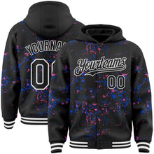 Загрузить изображение в средство просмотра галереи, Custom Black Thunder Blue Pink-White Fragment 3D Pattern Design Bomber Full-Snap Varsity Letterman Hoodie Jacket