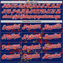 Load image into Gallery viewer, Custom Royal Red Gold-White Fragment 3D Pattern Design Bomber Full-Snap Varsity Letterman Hoodie Jacket