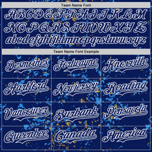 Load image into Gallery viewer, Custom Royal Powder Blue Old Gold-White Fragment 3D Pattern Design Bomber Full-Snap Varsity Letterman Hoodie Jacket