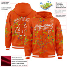 Load image into Gallery viewer, Custom Orange Neon Green Thunder Blue-White Fragment 3D Pattern Design Bomber Full-Snap Varsity Letterman Hoodie Jacket