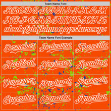 Load image into Gallery viewer, Custom Orange Neon Green Thunder Blue-White Fragment 3D Pattern Design Bomber Full-Snap Varsity Letterman Hoodie Jacket