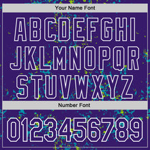 Load image into Gallery viewer, Custom Purple Teal Neon Green-White Fragment 3D Pattern Design Bomber Full-Snap Varsity Letterman Hoodie Jacket