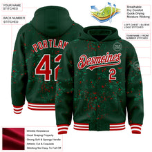 Laden Sie das Bild in den Galerie-Viewer, Custom Green Red Kelly Green-White Fragment 3D Pattern Design Bomber Full-Snap Varsity Letterman Hoodie Jacket