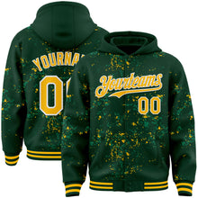 Загрузить изображение в средство просмотра галереи, Custom Green Gold Kelly Green-White Fragment 3D Pattern Design Bomber Full-Snap Varsity Letterman Hoodie Jacket