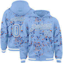 Загрузить изображение в средство просмотра галереи, Custom Light Blue Royal Orange-White Fragment 3D Pattern Design Bomber Full-Snap Varsity Letterman Hoodie Jacket