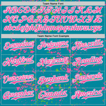 Загрузить изображение в средство просмотра галереи, Custom Teal Pink Neon Green-White Fragment 3D Pattern Design Bomber Full-Snap Varsity Letterman Hoodie Jacket